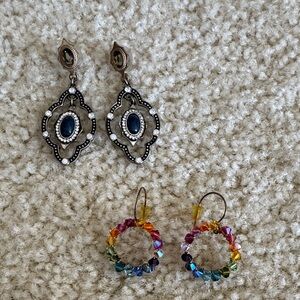 Elegant Silver/Blue and Multicolor Crystal Earrings Set